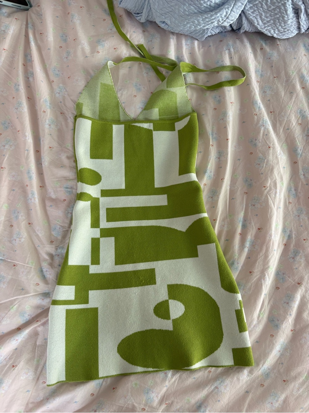 Peppermayo Green and White Geometric Knit Mini Dress - Picture 2 of 3